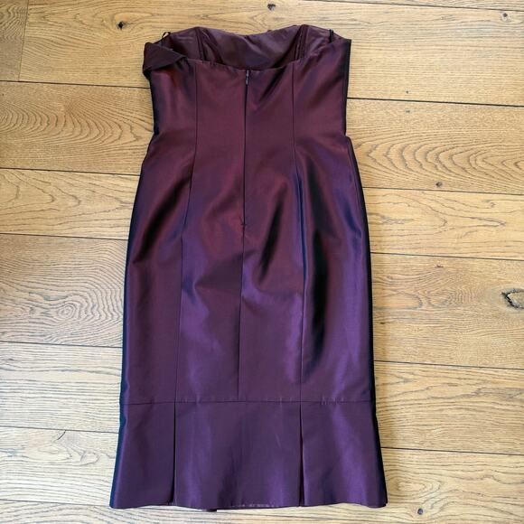 David Meister Cocktail Dress SZ 8 Burgundy Black Strapless Rosette Art Deco - Picture 2 of 8